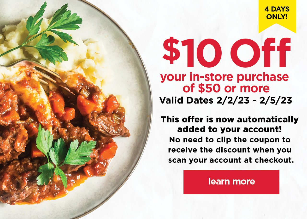 $10 off your in-store purchase of $50 or more